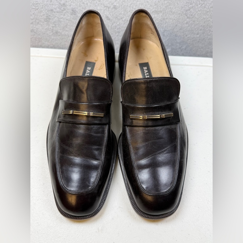 Bally Size 10 Mens Dark Leather Loafers Designer Comfort